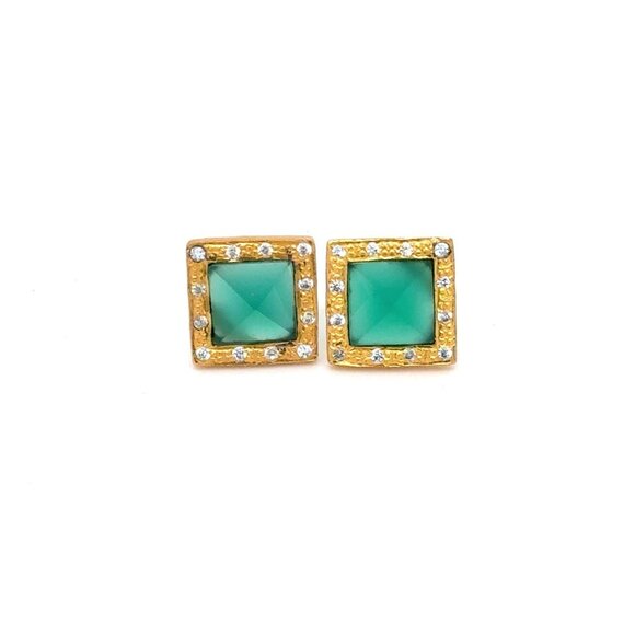 Pyramid Green Stone Square Stud - Picture 1 of 6